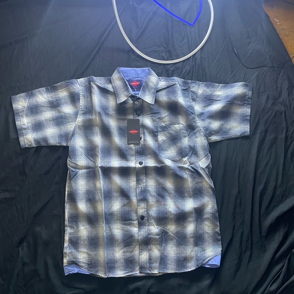 Blue and Gray Plaid Short Sleeve Vintage Flannel shirt